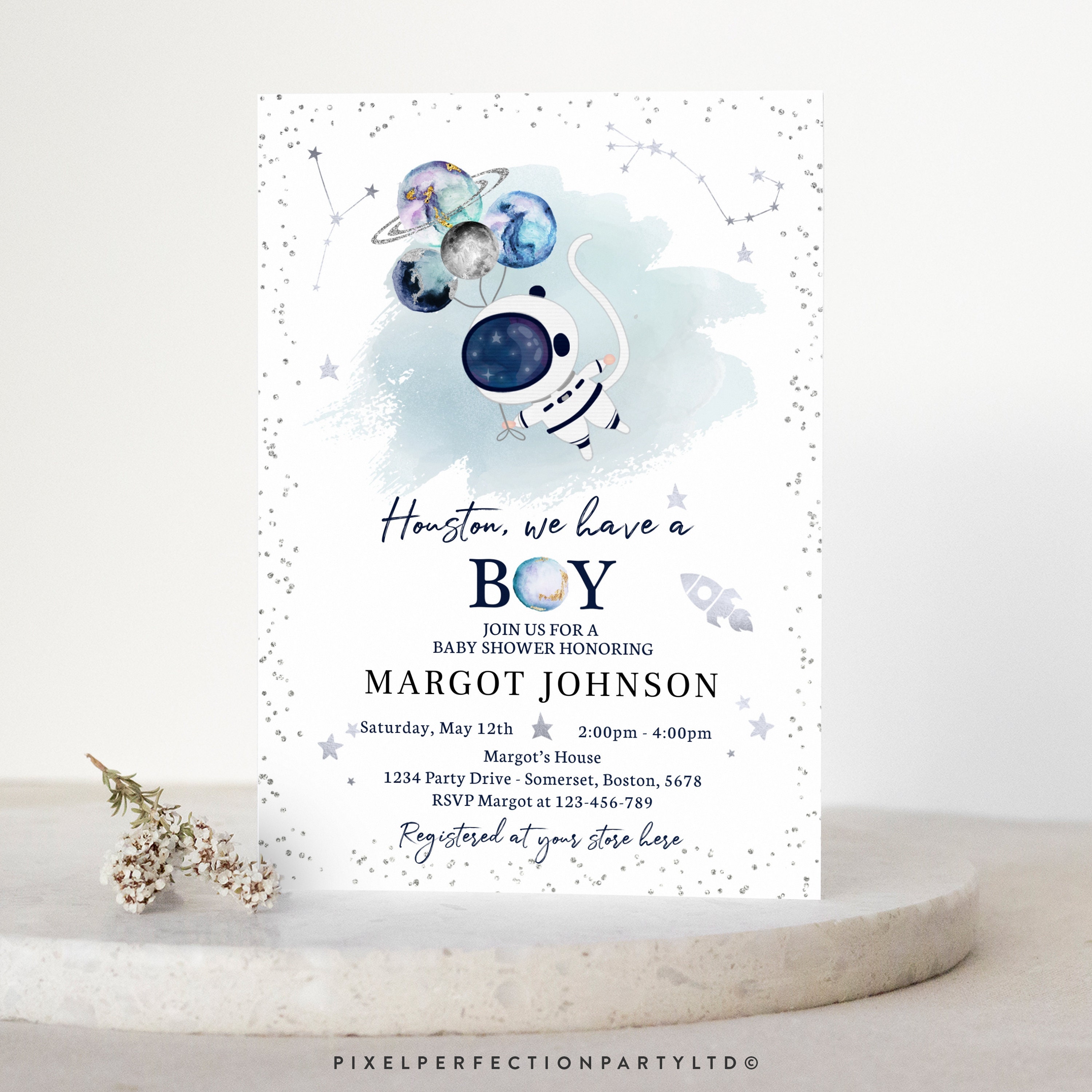 Editable Space Baby Shower Invitation Houston We Have A Boy Etsy