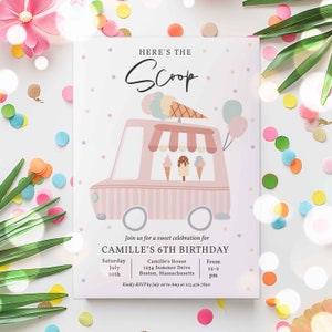 Editable Ice Cream Truck Birthday Party Invitation Here's The Scoop Ice Cream Birthday Party Sweet Ice Cream Party Instant Download YL imagen 4