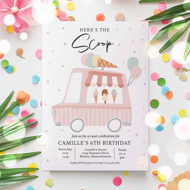 Editable Ice Cream Truck Birthday Party Invitation Here's The Scoop Ice Cream Birthday Party Sweet Ice Cream Party Instant Download YL imagen 4