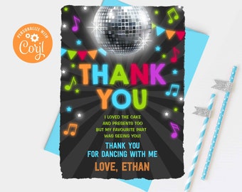 Pink Disco Lights Personalized Party Thank You Cards