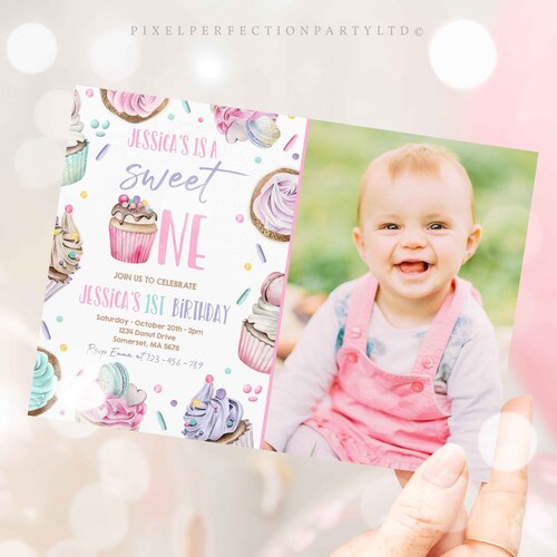 Editable Sweet One Birthday Invitation Girl Pink Yellow Etsy