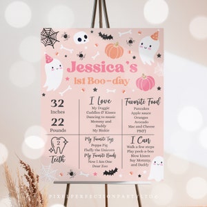 Editable Halloween Ghost 1st Birthday Milestone Poster Spooky One Ghost Spooktacular 1st Birthday Party Stats Poster Instant Download DS