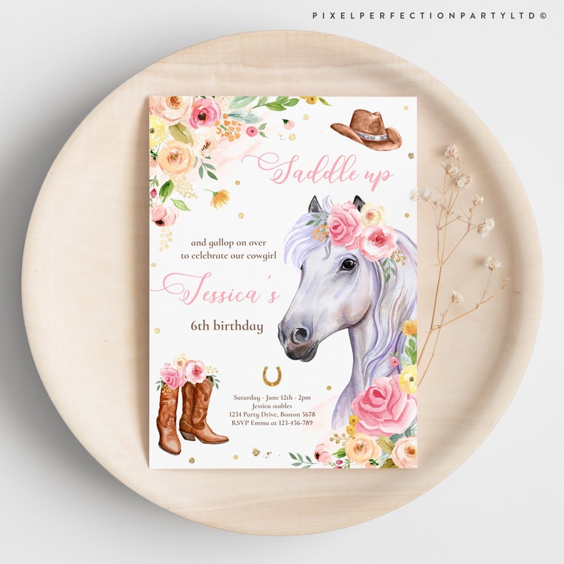 Editable Cowgirl Birthday Invitation Horse Birthday Party Etsy UK