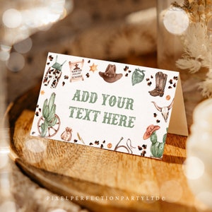 Editable Cowboy Birthday Party Folded Tent Cards Wild West Cowboy Rodeo Birthday Party Southwestern Ranch Birthday Party Instant Download QO