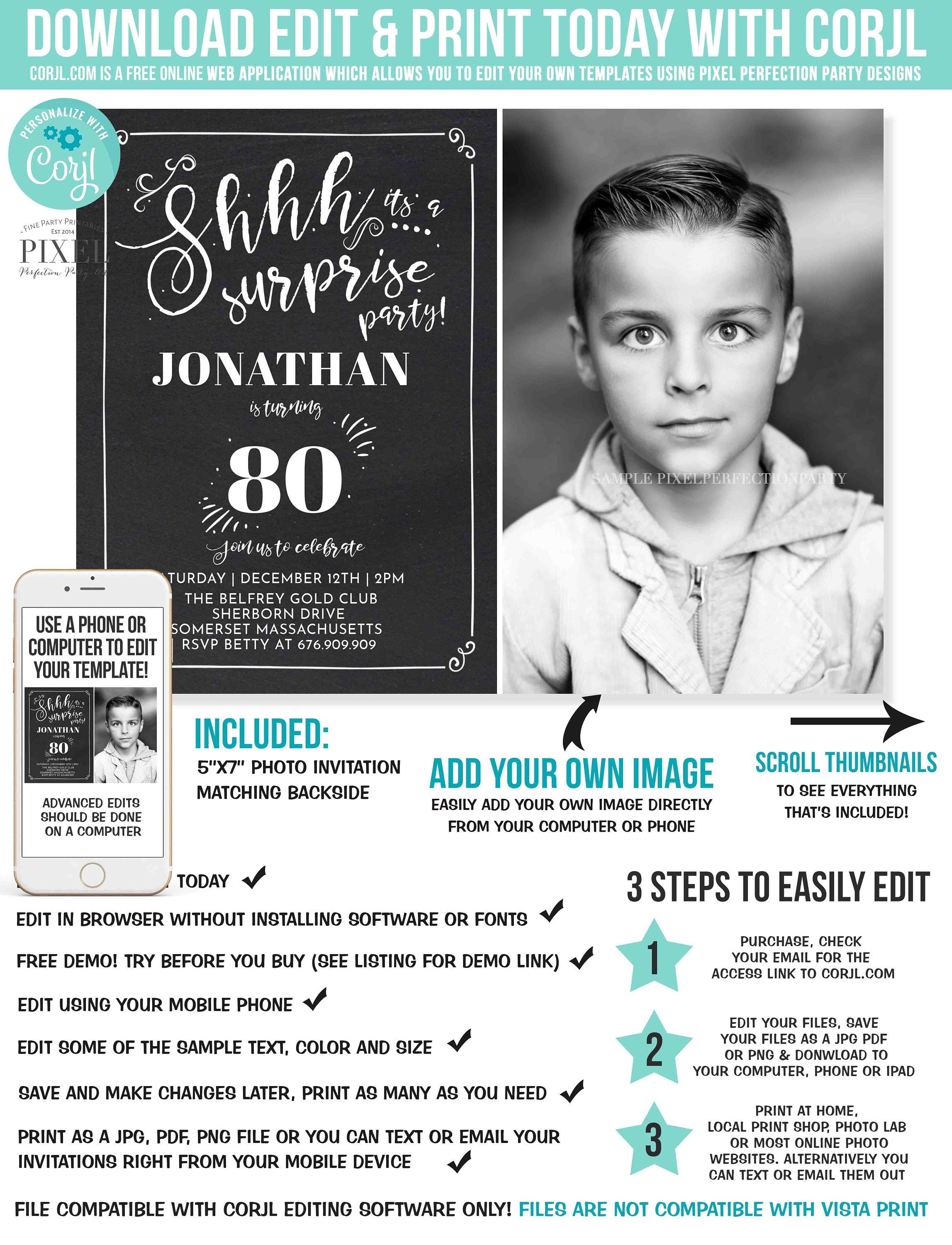 80th Surprise Birthday Invitation Chalkboard Vintage 80th - Etsy
