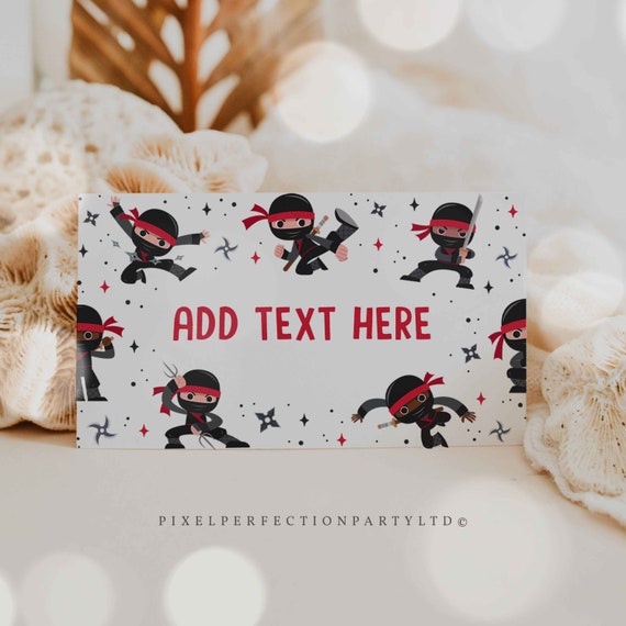 Editable Ninja Birthday Party Folded Tent Cards Karate Birthday Favors