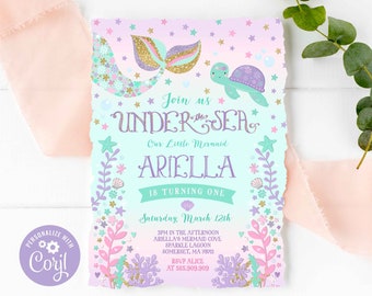 Mermaid Invitation Mermaid Birthday Invitation Under The Sea Birthday Party Whimsical Under The Sea Party Instant Download Editable File 6A