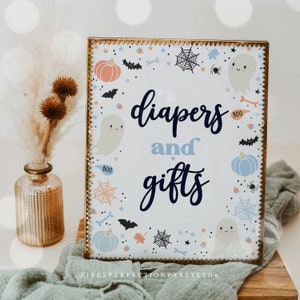 A Little Boo Baby Shower Baby Diapers And Gifts Sign Halloween Boy Ghost Baby Shower A Little Boo Is Almost Due Decor Instant Download VY