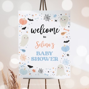 Editable Little Boo Baby Shower Welcome Sign Halloween Ghost Baby Shower A Little Boo Is Almost Due Baby Shower Decor Instant Download VY