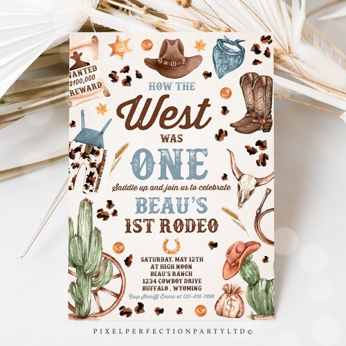 Editable Cowboy Birthday Party Invitation Wild West Cowboy 1st Etsy