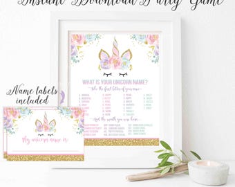 What Is Your Unicorn Name Game Unicorn Party Game Unicorn Party Magical Unicorn Birthday Unicorn Party Game Instant File Unicorn Game MU1