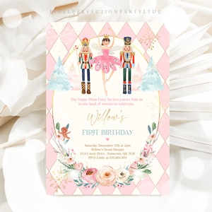 Editable Nutcracker Birthday Invitation Sugar Plum Fairy Pink And Gold Birthday Invite Nutcracker Ballet Birthday Party Instant Download N5