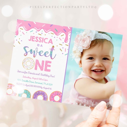 Editable Donut Sweet One Birthday Party Invitation Template. Etsy