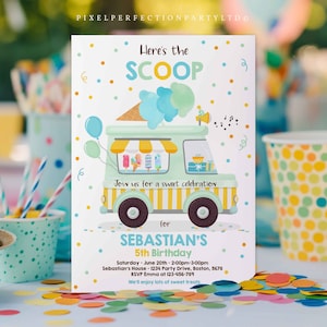 Editable Ice Cream Truck Birthday Invitation Ice Cream Birthday Invitation Ice Cream Party Ice Cream Truck Party Instant Download XJ