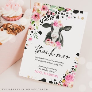 Editable Cow Birthday Party Thank You Card Holy Cow I'm One 1st Birthday Party Thank You Flat Note Cards Instant Download Editable CJ