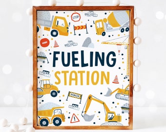 Fueling Station Construction Birthday Party Sign Dump Truck Birthday Digger Excavator Dumper Construction Site Decor Instant Download AC