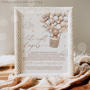 Teddy Bär Heißluftballon Baby Shower Late Night Windel Spiel Zeichen Geschlecht Neutral Teddy Bär Baby Shower Dekorationen Sofort Download JJ