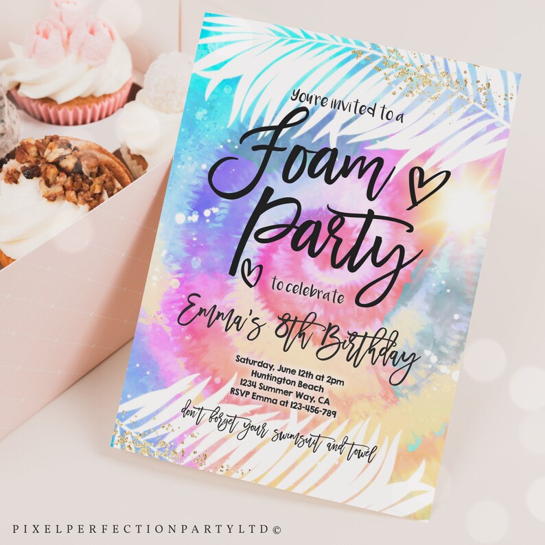 Editable Foam Birthday Party Invitation Girly Tie Dye Foam Etsy