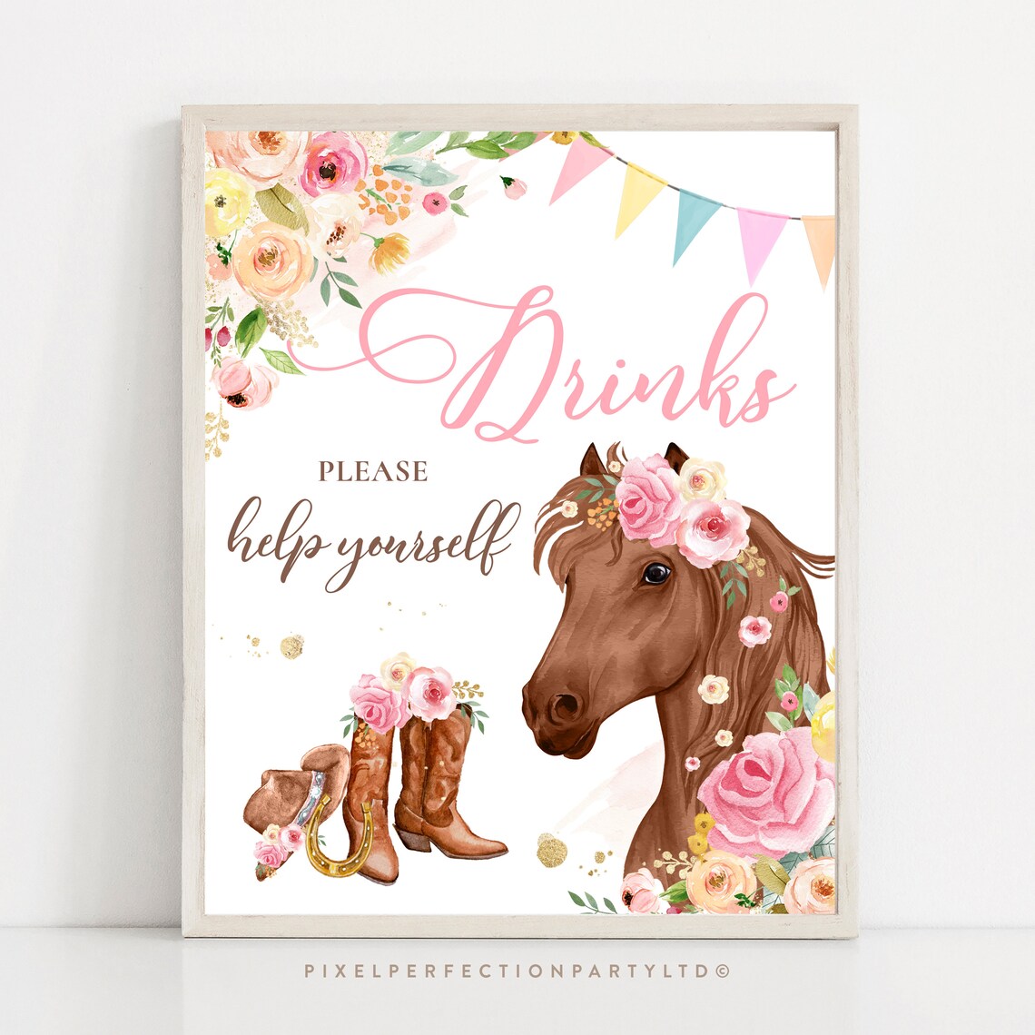 Cowgirl Birthday Party Drinks Party Sign Blush Pink Floral - Etsy