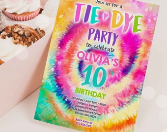 Editable Tie Dye Birthday Party Invitation Hippie Birthday Party Invite Peace Love Party Tie Dye Tween Birthday Party Instant Download TD