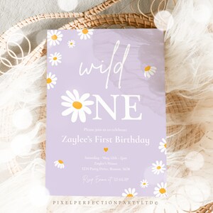 Editable Daisy Birthday Party Invitation Boho Daisy Wild One 1st Birthday Bohemian Daisy Floral Groovy Party Instant Download HYJ