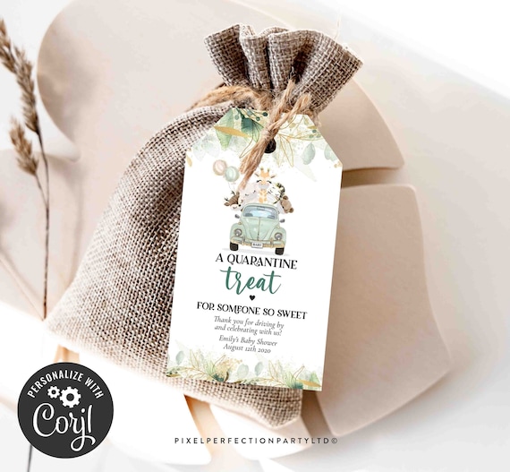 Editable Safari Drive Through Baby Shower Favor Tag Greenery Gold Safari Animal Gift Tag Drive-By Baby Shower Favor Tag Instant Download BG Il_570xn