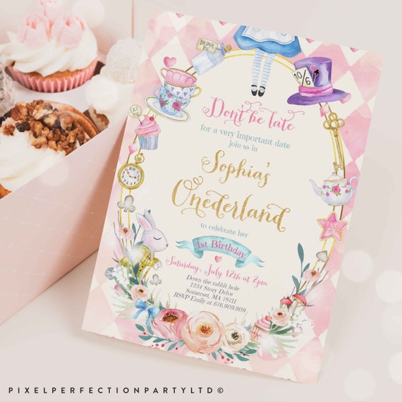 Alice in Wonderland, One-derland 1st Birthday Invitation