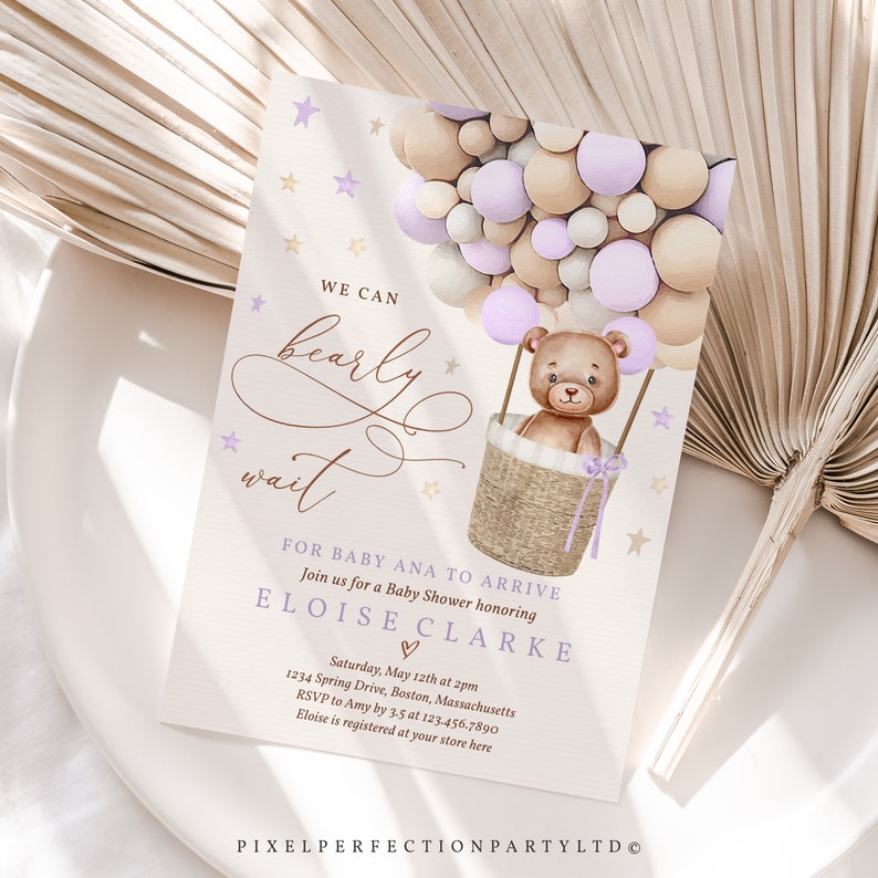 Editable Teddy Bear Hot Air Balloon Baby Shower Invitation Etsy