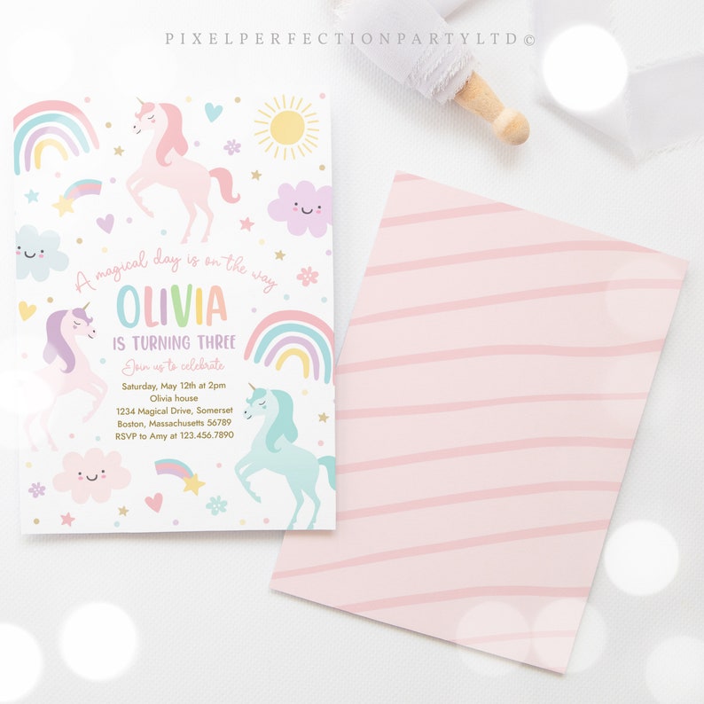 Editable Unicorn Birthday Invitation Magical Pastel Rainbow Unicorn Birthday Party Whimsical Fairytale Unicorn Party Instant Download UY6 image 5