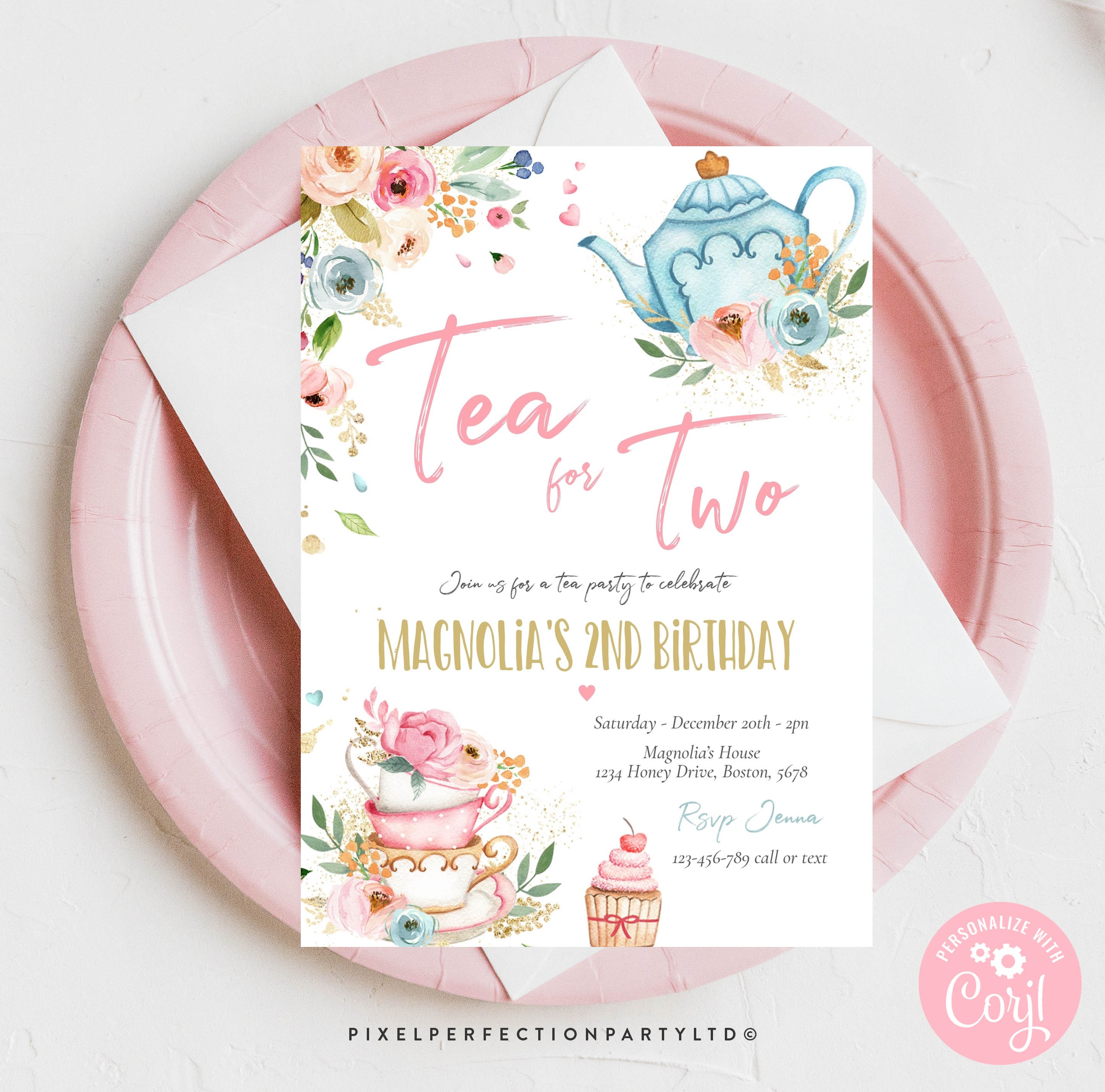 Editable Tea for Two Birthday Invitation Tea for Two 2nd Etsy