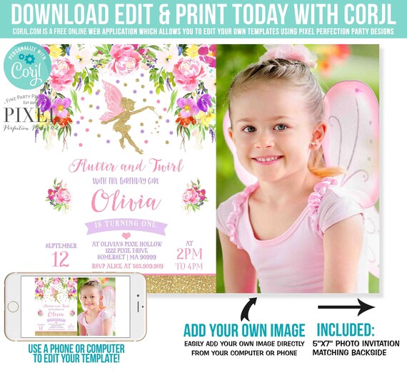 Fairy Invitation Fairy Birthday Invitation Whimsical Enchanted Pixie Party Magical Floral Fairy Party Instant Download Editable Corjl O3 Il_570xn