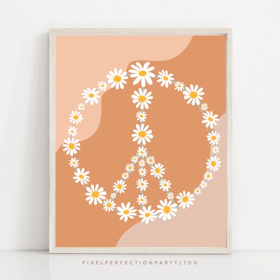Daisy Birthday Party Peace Sign Daisy Peace Sign Boho Retro Groovy Floral 70's Birthday Party Hippie Festival Vibe Party Instant Download FR Il_570xn