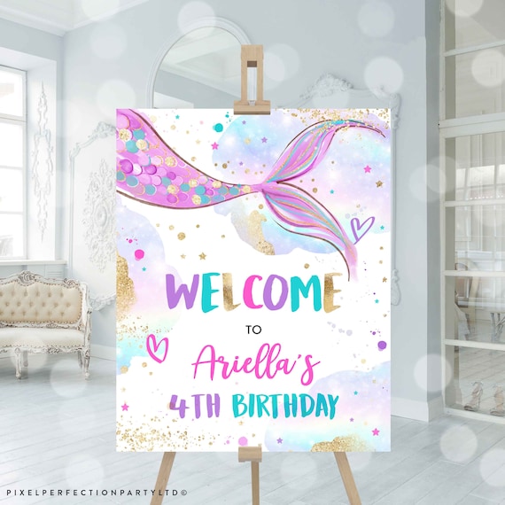 Editable Mermaid Welcome Sign Mermaid Birthday Party Welcome Sign Whimsical Mermaid Under The Sea Birthday Sign Favors Instant Download UH Il_570xn