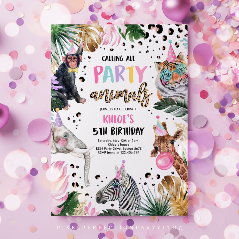 Editable Party Animals Birthday Invitation Leopard Print Safari Animals Birthday Party Invitation Leopard Print Birthday Party Download DL image 5