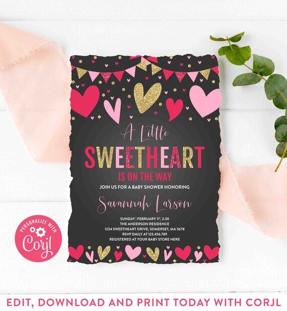 Editable Valentine Baby Shower Invitation Sweetheart Baby Shower Invitation Heart Baby Shower Valentines Day Baby Instant Download file L4 Il_570xn