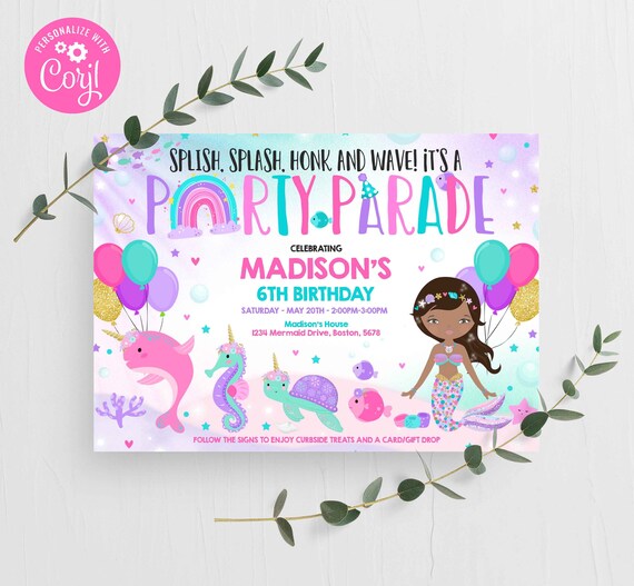 Mermaid And Birthday Parade Birthday Invitation Drive By Thru Drive Through Girl Mermaid And Birthday Parade Invite Quarantine Birthday Drawing Illustration Art Collectibles Colonialgolfhart Com