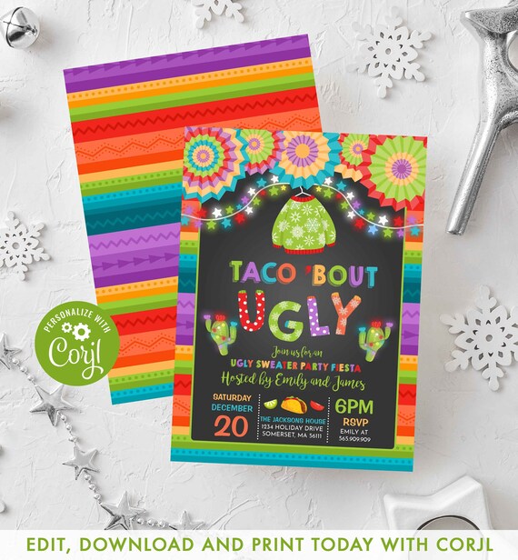 Ugly Sweater Party Invitation Taco Bout Ugly Holiday Sweater Party Invite Fiesta Ugly Sweater Party Holiday Fiesta Instant Editable Corjl J3 Il_570xn
