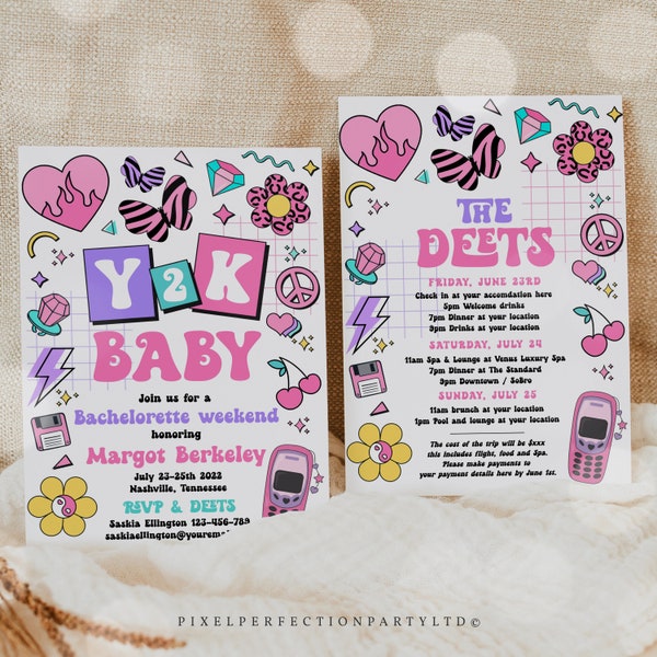 Editable Y2K Bachelorette Weekend Invitation And Itinerary 90s Bachelorette Invite 2000s Y2K Retro Themed Bachelorette Party Instant File Y6