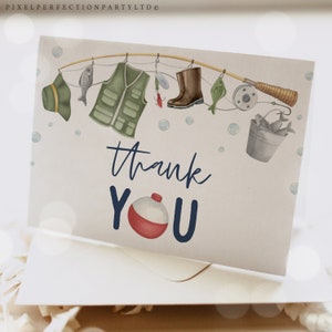 Fishing Birthday Party Folded Thank You Card O-Fish-Ally One 1st Birthday Decor Fisherman Birthday Party Thank You Note Instant Download 42Y