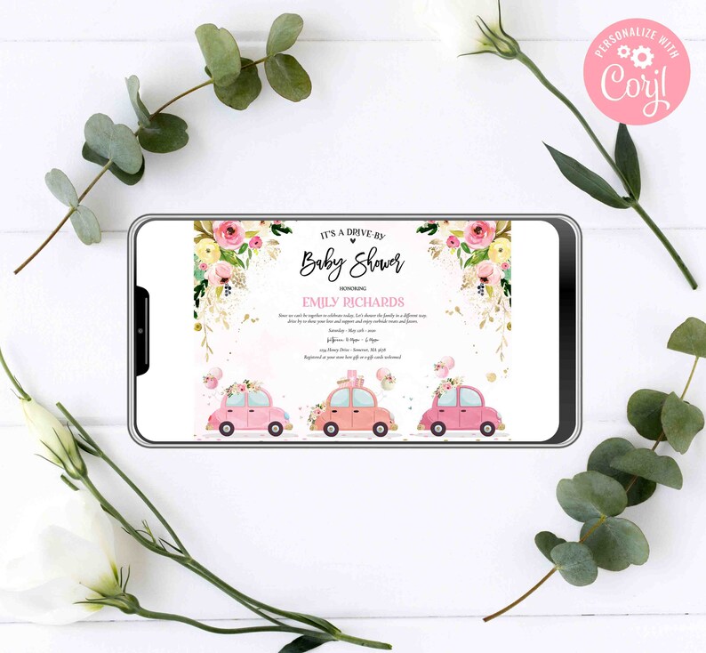 Editable Drive by Baby Shower Parade Invitation Pink Floral Etsy