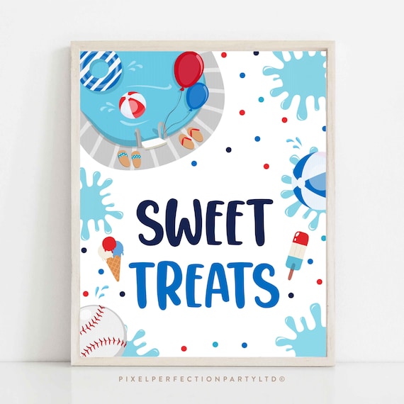 Baseball Pool Party Sweet Treats Table Sign Summer Pool Party Snacks Sign BBQ Baseball Pool Birthday Party Decor Instant Download HS Il_570xn