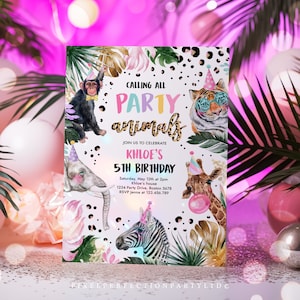 Editable Party Animals Birthday Invitation Leopard Print Safari Animals Birthday Party Invitation Leopard Print Birthday Party Download DL image 3