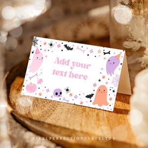 Editable Pink Halloween Ghost Birthday Party Food Labels Ghost Spooky One Two Spooky Spooktacular Halloween Birthday Instant Download F6