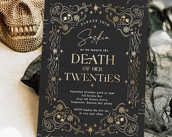 Editable Death To My Twenties 30th Birthday Party Invitation RIP To My 20s Party Gothic Halloween Farewell Youth Party Instant Download F5O