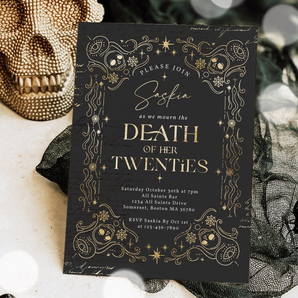 Editable Death To My Twenties 30th Birthday Party Invitation RIP To My 20s Party Gothic Halloween Farewell Youth Party Instant Download F5O
