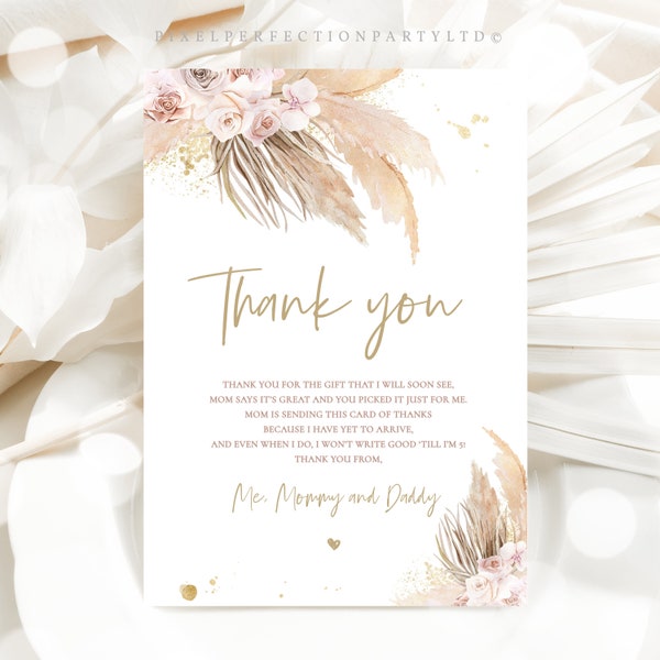 Editable Pampas Grass Thank You Card Pampas Grass Baby Shower Thank You Card Boho Baby Shower Tropical Desert Shower Instant Download PG