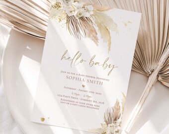 Editable Pampas Grass Baby Shower Invitation Bohemian Baby Shower Invitation Boho Shower Tropical Desert Baby Shower Instant Download P6