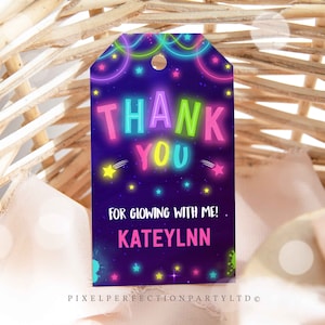 Glow Birthday Favor Tag Glow Gift Tag Neon Glow Tags Neon Glow Party Glow In The Dark Birthday Party Favor Tags Instant Download Editable NG