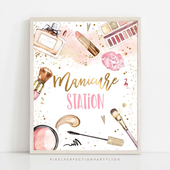 Spa Makeup Party Manicure Station Table Party Sign Glitz And Glam