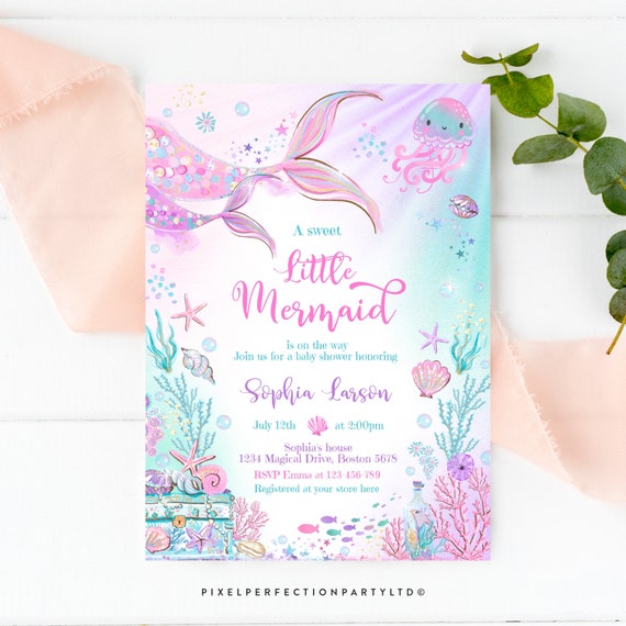 Editable Mermaid Baby Shower Invitation Little Mermaid Under The Sea Baby Shower Invite Whimsical Mermaid Baby Shower Instant Download UH1 Il_570xn